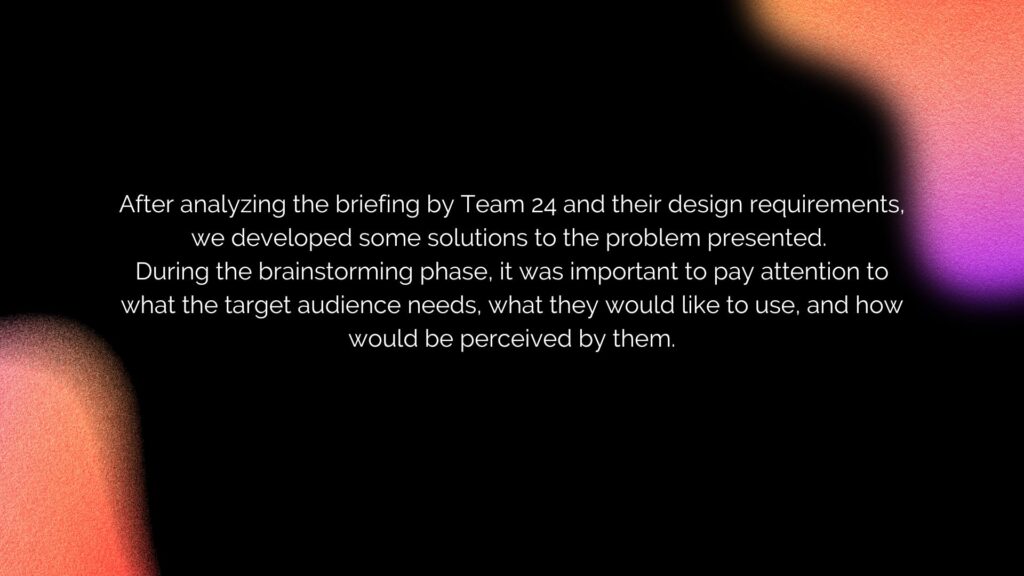 Slide number 2 describing the process, with a black background, some orange and lilac details.